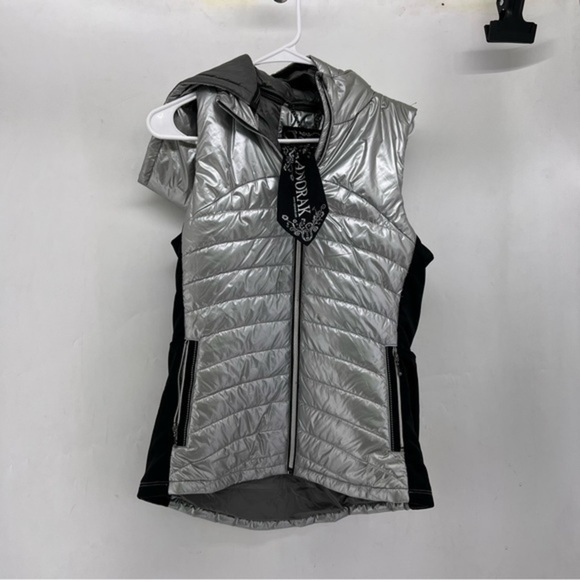 Anorak small women’s silver and black vest with hood b19 - Picture 1 of 5
